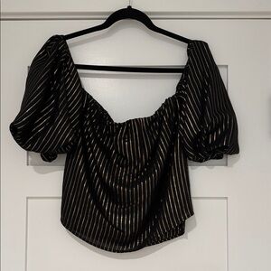 Zara Black and Gold Striped Off the Shoulder Blouse